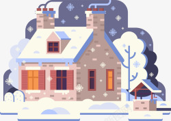 烟炊的房子欧式卡通夜晚雪屋装饰矢量图高清图片