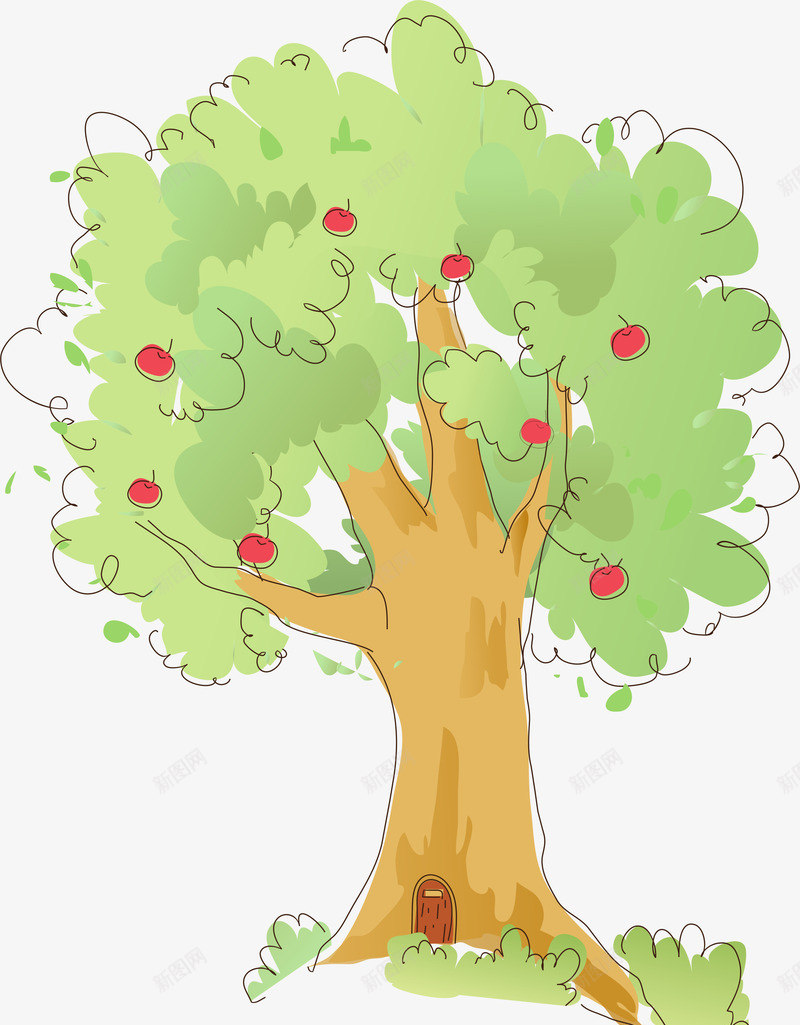 手绘苹果树png免抠素材_88icon https://88icon.com AI Q版苹果树 卡通 大树 手绘 果树 树 树木 绿树 苹果树
