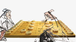 手绘人物下象棋场景图素材