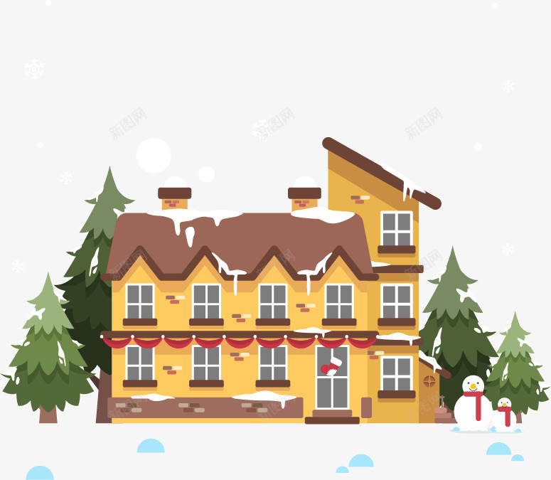 温暖的圣诞矢量图eps免抠素材_88icon https://88icon.com 冬季 别墅 温暖 矢量素材 雪人 飘雪 矢量图