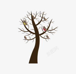 枯树和枝干上的小鸟素材