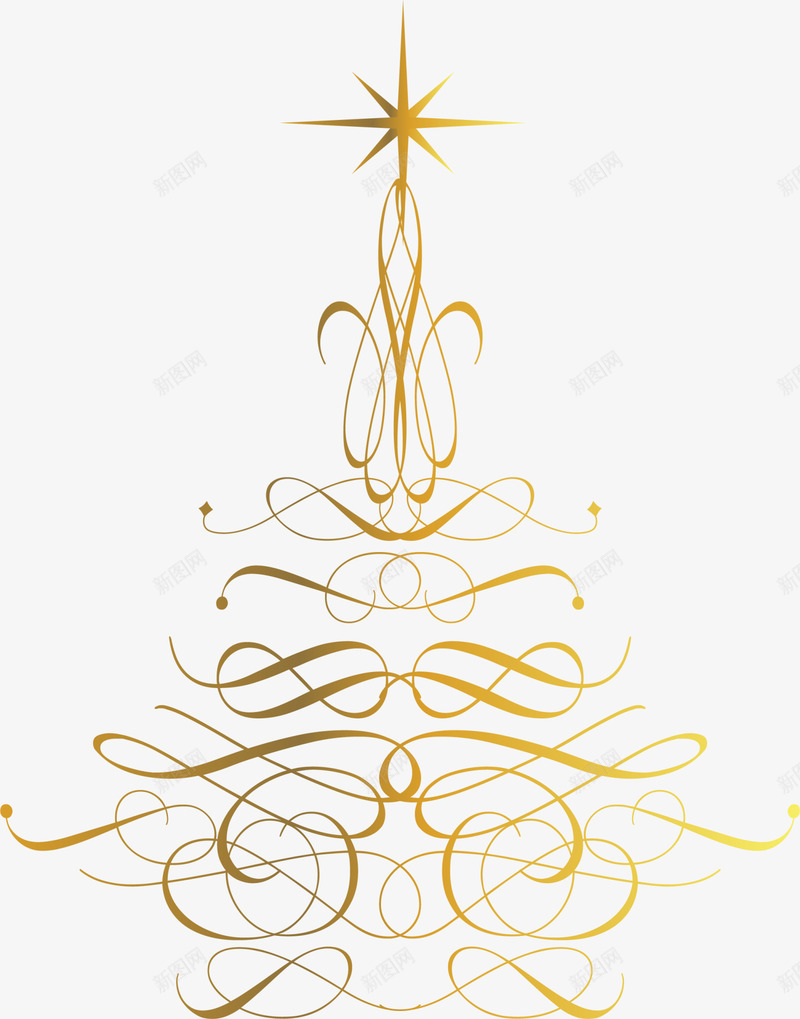圣诞节金色圣诞树png免抠素材_88icon https://88icon.com 圣诞节 星星装饰品 金色光晕 金色圣诞树 金色星星 金色线条