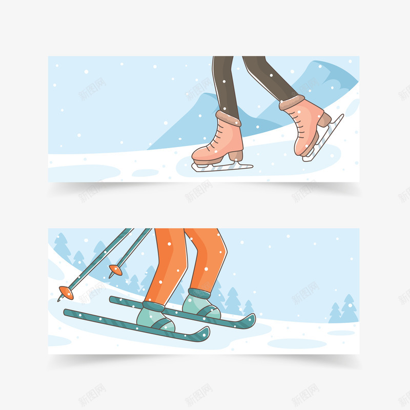 冬季运动矢量图ai免抠素材_88icon https://88icon.com 卡片 滑冰 滑雪 滑雪人 矢量图