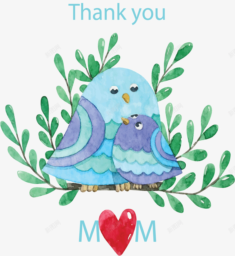 水彩小鸟母子母亲节矢量图ai免抠素材_88icon https://88icon.com 小鸟母子 我爱妈妈 母亲节 母亲节快乐 母子 矢量png 矢量图