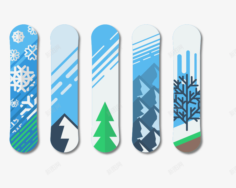 蓝色冬季滑雪板png免抠素材_88icon https://88icon.com 圣诞树花纹 滑雪板 矢量素材 蓝色 雪花花纹