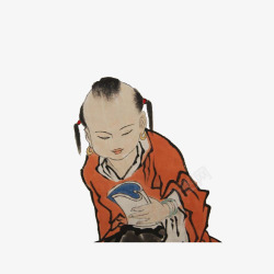 古代小孩看书墨画素材