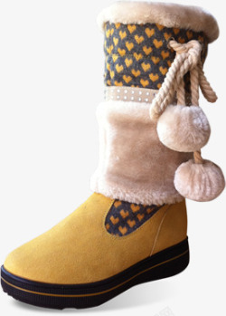 黄色爱心冬季女靴素材