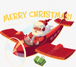 手绘圣诞节开飞机的圣诞老人装饰矢量图素材