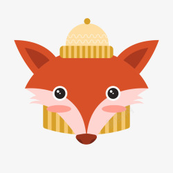 红黄色卡通冬季狐狸动物头像矢量图素材