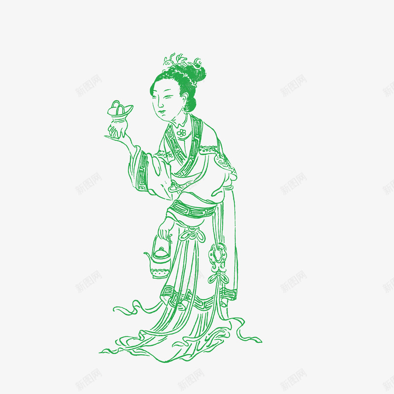 古代上茶点的女子png免抠素材_88icon https://88icon.com 中国风 古代 古代小人 女子 提着茶壶 站立的 端着糕点 简笔画 绿色