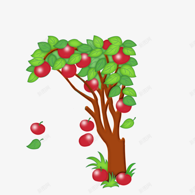 成熟的苹果png免抠素材_88icon https://88icon.com 手绘 水果 红色 苹果 苹果树