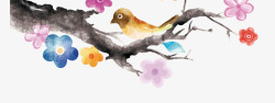 彩绘树枝上的小鸟素材