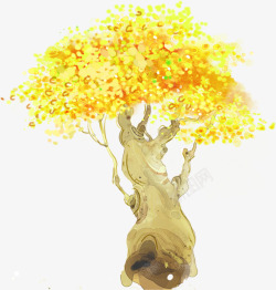 绘画黄色树木秋天卡片素材