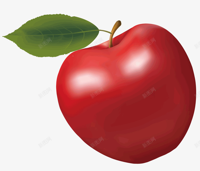一个红色的大苹果png免抠素材_88icon https://88icon.com 吃的 水果 白色的光泽 红色的食物 绿色的叶子 食品