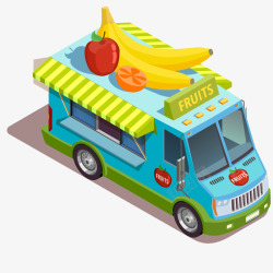 售卖水果的卡通汽车素材