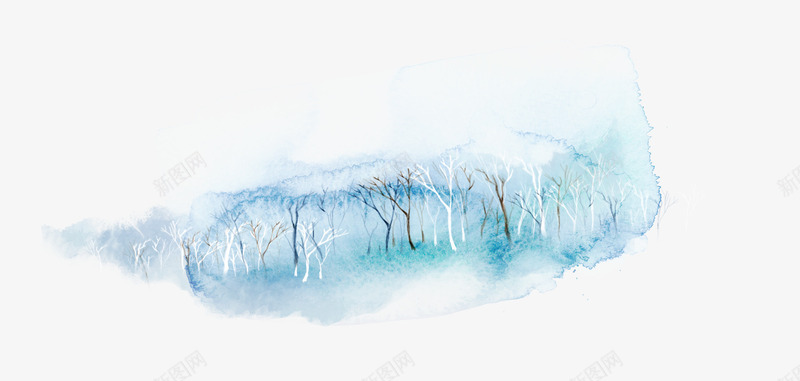 冬季树林png免抠素材_88icon https://88icon.com 手绘树林 树木 树林 蓝色