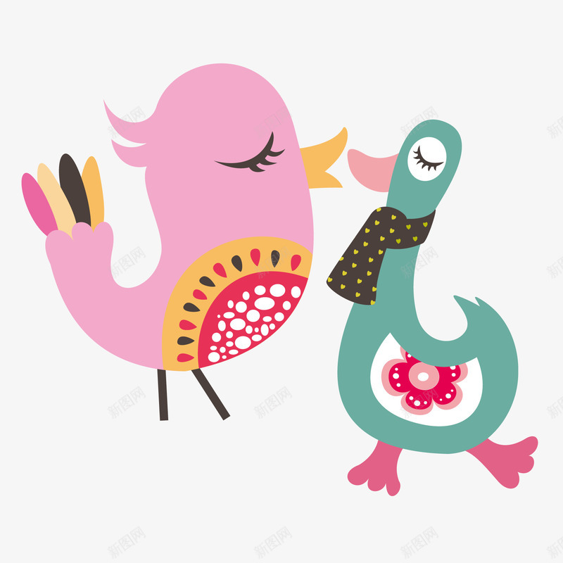 卡通鸭子和小鸟动物图案装饰png免抠素材_88icon https://88icon.com 动物图案装饰 卡通 图案 小鸟 装饰 鸭子