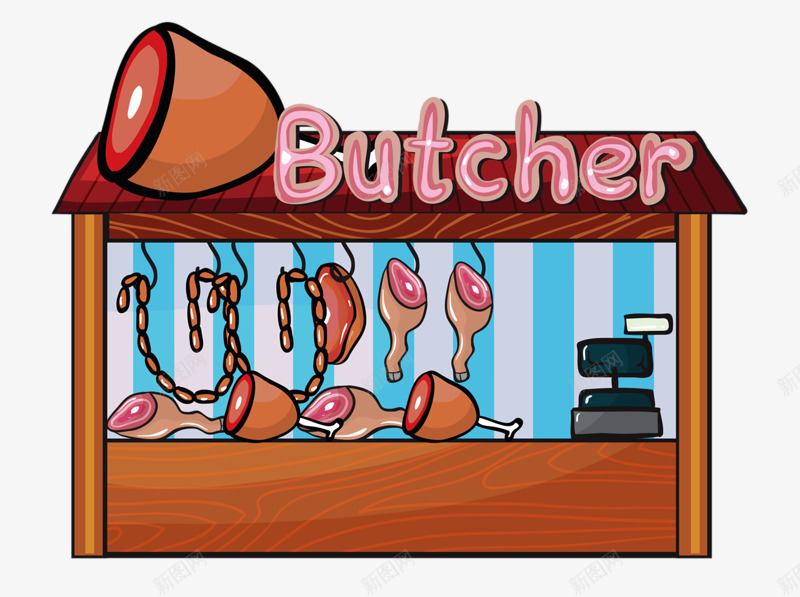 鲜肉店Butcherpng免抠素材_88icon https://88icon.com 店铺 肠子 食物 鸡腿