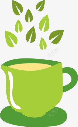 绿色立体茶叶茶杯素材
