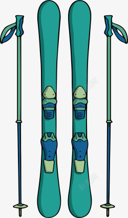 绿色滑雪双板滑板矢量图素材