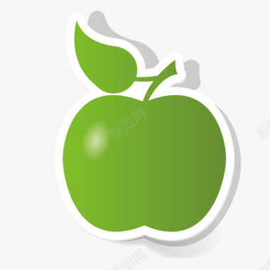 手绘绿色小叶子手绘绿色苹果幼儿识物卡片图标图标
