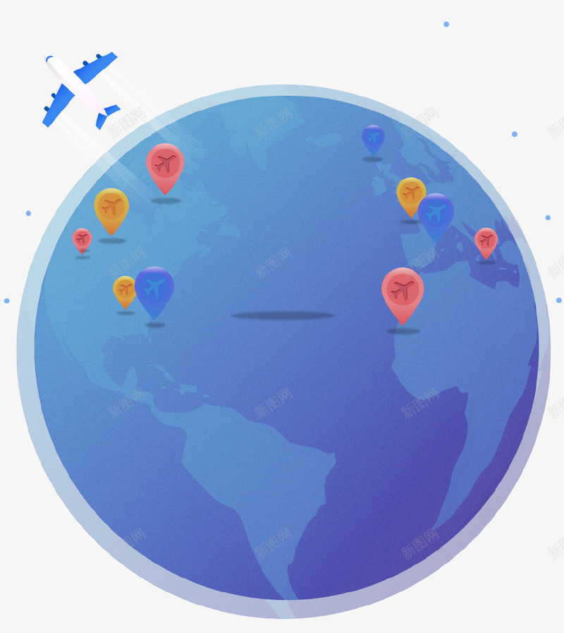 蓝色创意地球旅行插画psd免抠素材_88icon https://88icon.com 创意设计 地图 地球 坐标 旅行 蓝色 飞机