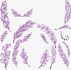 紫色手绘冬日花草素材