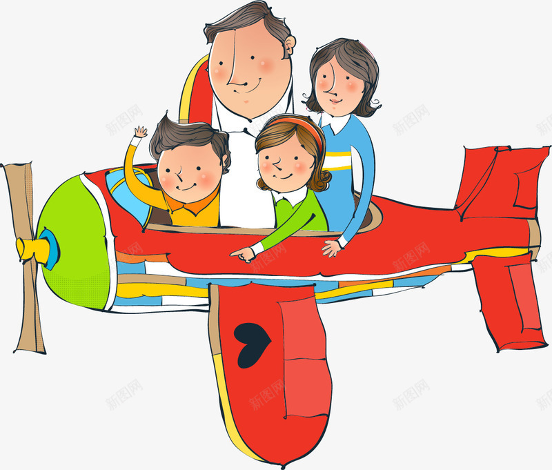 手绘飞机上的一家人png免抠素材_88icon https://88icon.com 一家人 卡通 手绘 飞机