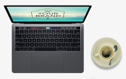超写实苹果笔记本电脑和咖啡素材
