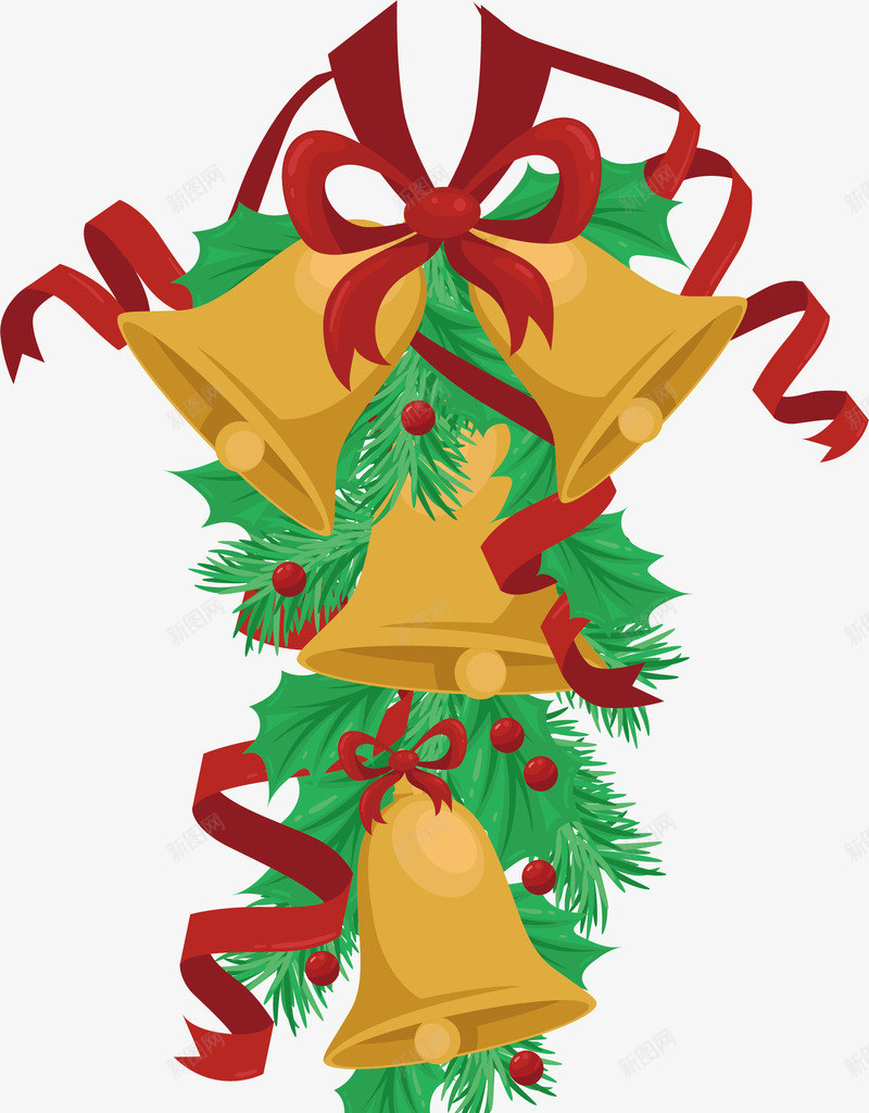红丝带装饰圣诞铃铛png免抠素材_88icon https://88icon.com 圣诞快乐 圣诞节 圣诞铜铃 矢量png 红丝带 铃铛