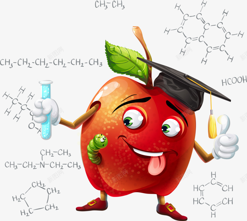 苹果化学实验png免抠素材_88icon https://88icon.com 化学公式 实验 手绘 红色 苹果 试管