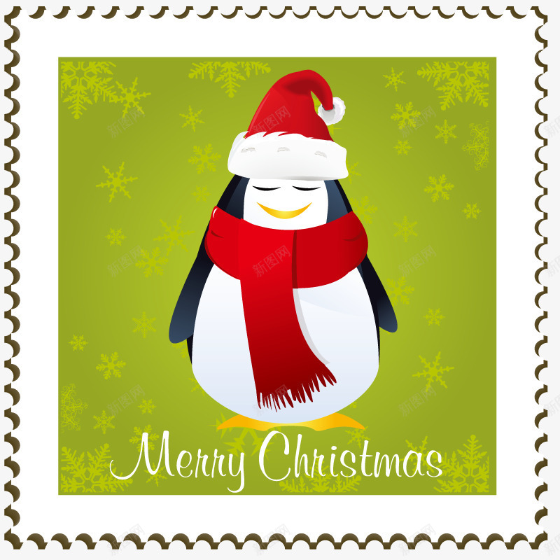 冬季贺卡矢量图eps_88icon https://88icon.com 企鹅 冬季 卡片 手绘 艺术 邮票 矢量图