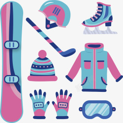 粉色蓝色滑雪装备矢量图素材