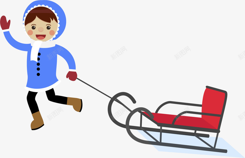 冬季拉着雪橇的小朋友png免抠素材_88icon https://88icon.com 冬季小男孩 打招呼 拉着雪橇的小朋友 招手 挥手 红色雪橇