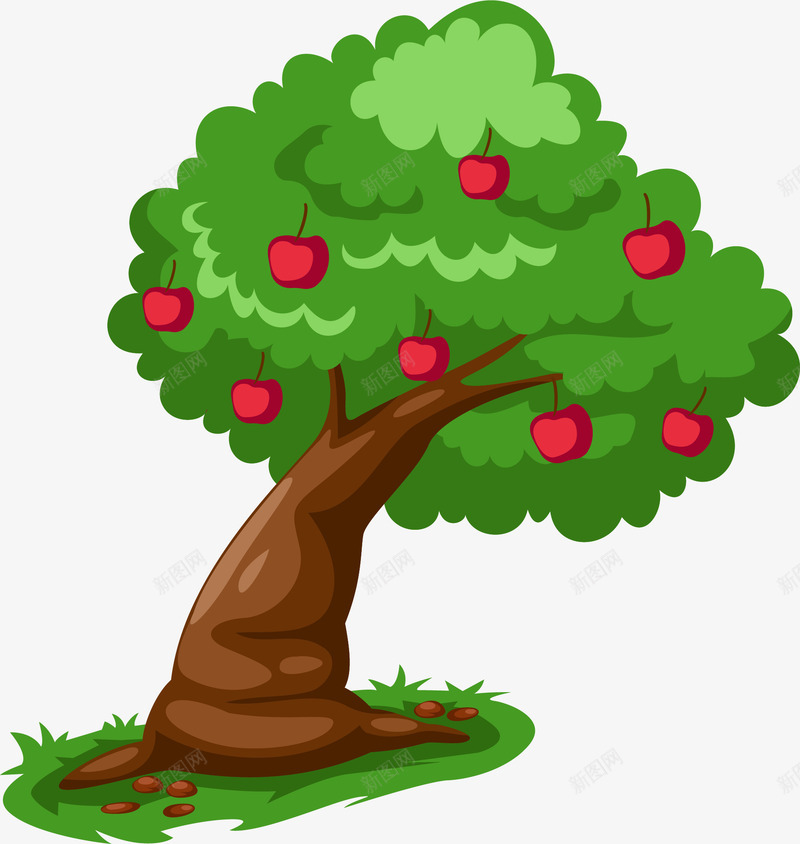 手绘红色苹果大树图案矢量图ai免抠素材_88icon https://88icon.com 图案 大树 手绘 红色 苹果 矢量图