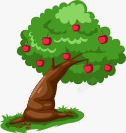 手绘红色苹果大树图案矢量图素材