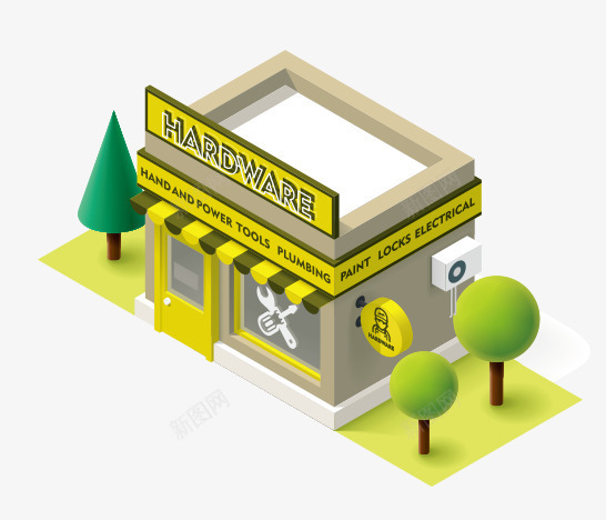 3D店铺矢量图eps免抠素材_88icon https://88icon.com 3D 店铺 房屋 树 矢量图