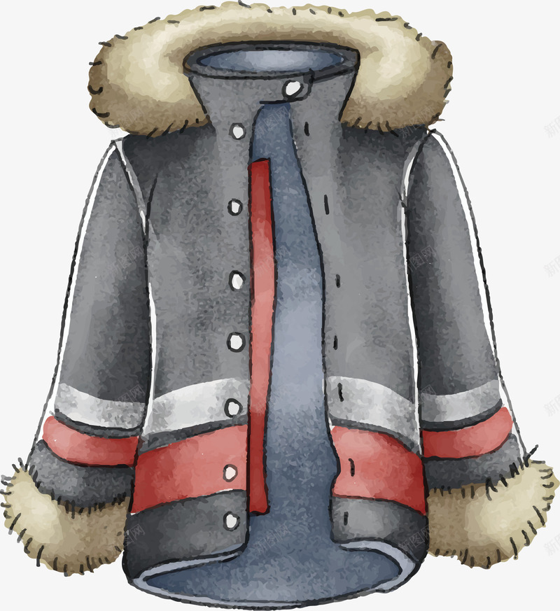 水彩冬季毛领大衣矢量图ai免抠素材_88icon https://88icon.com 保暖大衣 大衣 毛领大衣 水彩大衣 灰色大衣 矢量png 矢量图