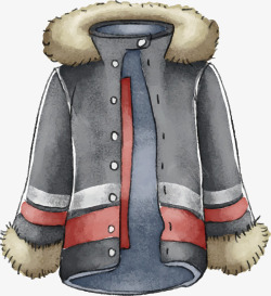 水彩冬季毛领大衣矢量图素材