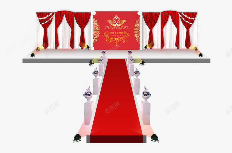 红色婚礼舞台psd免抠素材_88icon https://88icon.com 地毯 婚礼舞台 红色 透明