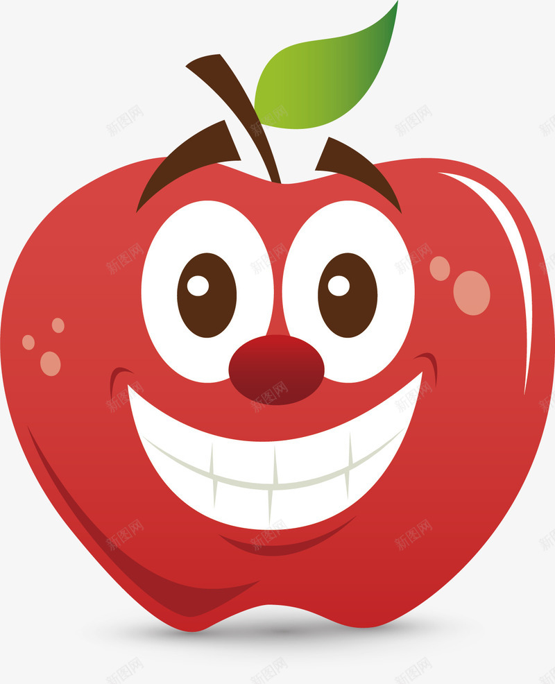 咧嘴笑的苹果矢量图ai免抠素材_88icon https://88icon.com 卡通 咧嘴笑 商务 彩色 手绘 矢量图 笑口常开 绿叶 苹果