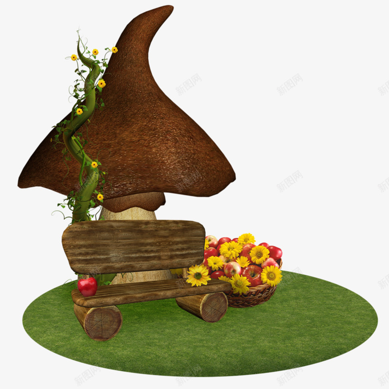 温馨花园公园png免抠素材_88icon https://88icon.com 树藤 花篮 苹果 草丛 长椅 鲜花