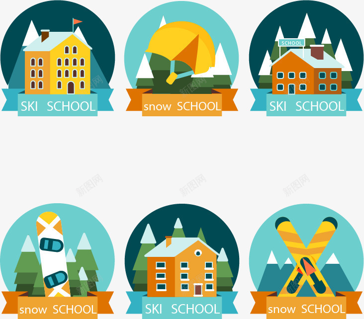 冬季运动培训学校矢量图eps免抠素材_88icon https://88icon.com 冬季运动 滑雪 滑雪板 矢量素材 运动培训 矢量图