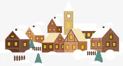 冬天下雪的美丽小镇矢量图素材