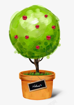 卡通花盆里的苹果树素材