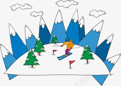 卡通滑雪场矢量图素材