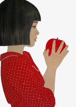 手绘拿着苹果的女孩素材