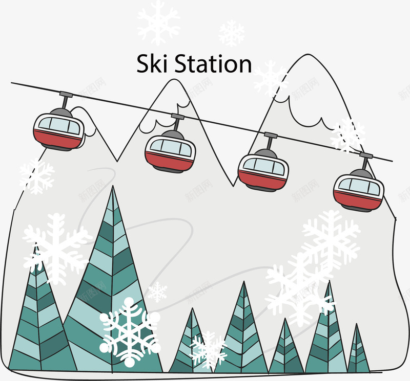 手绘的冬季滑雪中心矢量图ai免抠素材_88icon https://88icon.com 度假中心 滑雪 滑雪中心 矢量png 缆车 雪山滑雪 矢量图