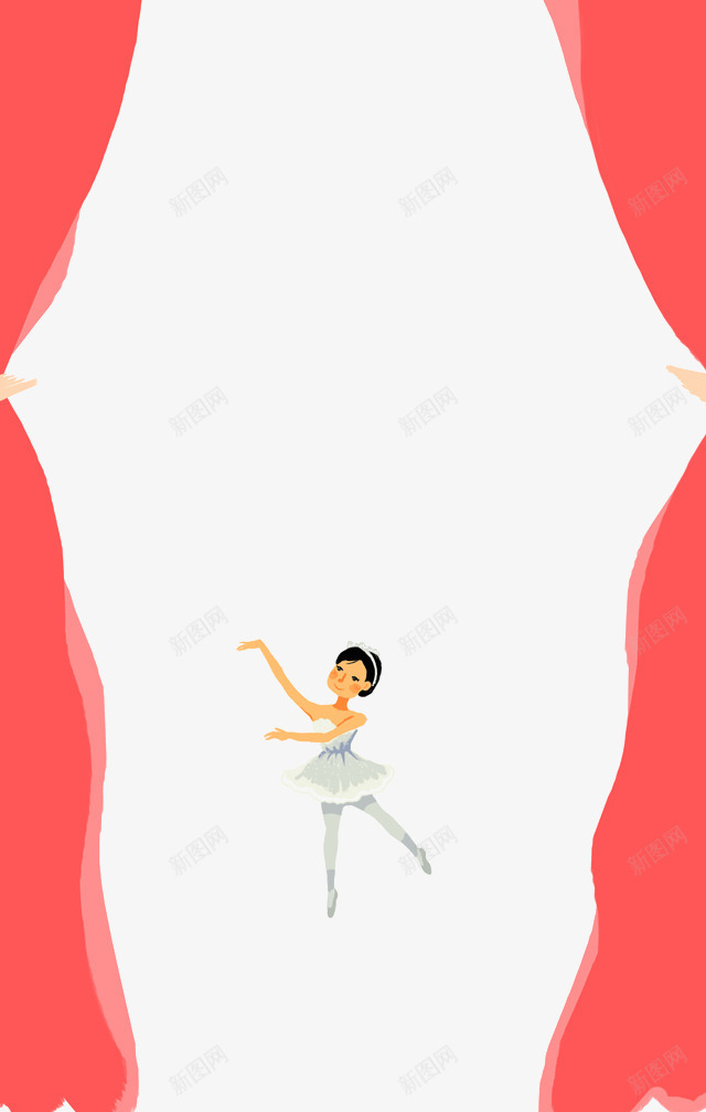 手绘跳芭蕾的小女孩png免抠素材_88icon https://88icon.com 卡通素材 小女孩 帷幕 手绘人物 红色 舞台 跳芭蕾的女孩
