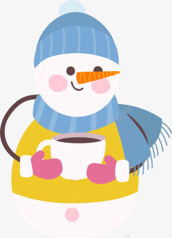 喝咖啡的可爱雪人素材